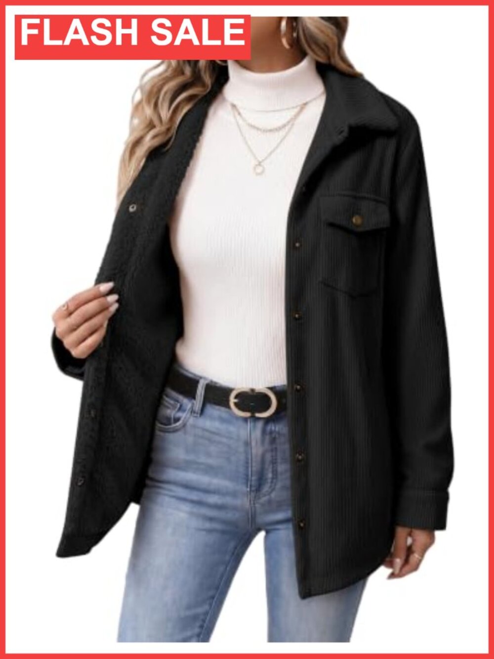 Zeagoo Womens Corduroy Fleece Lined Shacket Snap Casual Fall Coat